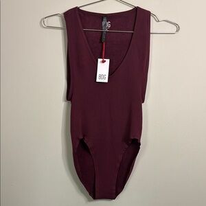 BDG Red Plunging V-Neck Ribbed Modal Bodysuit Small